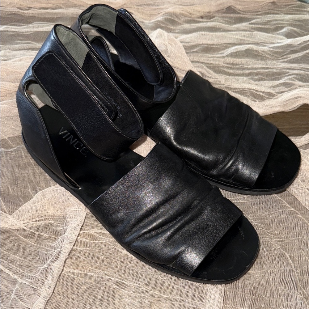 Vince "Le Sadie" black leather ankle strap sandals